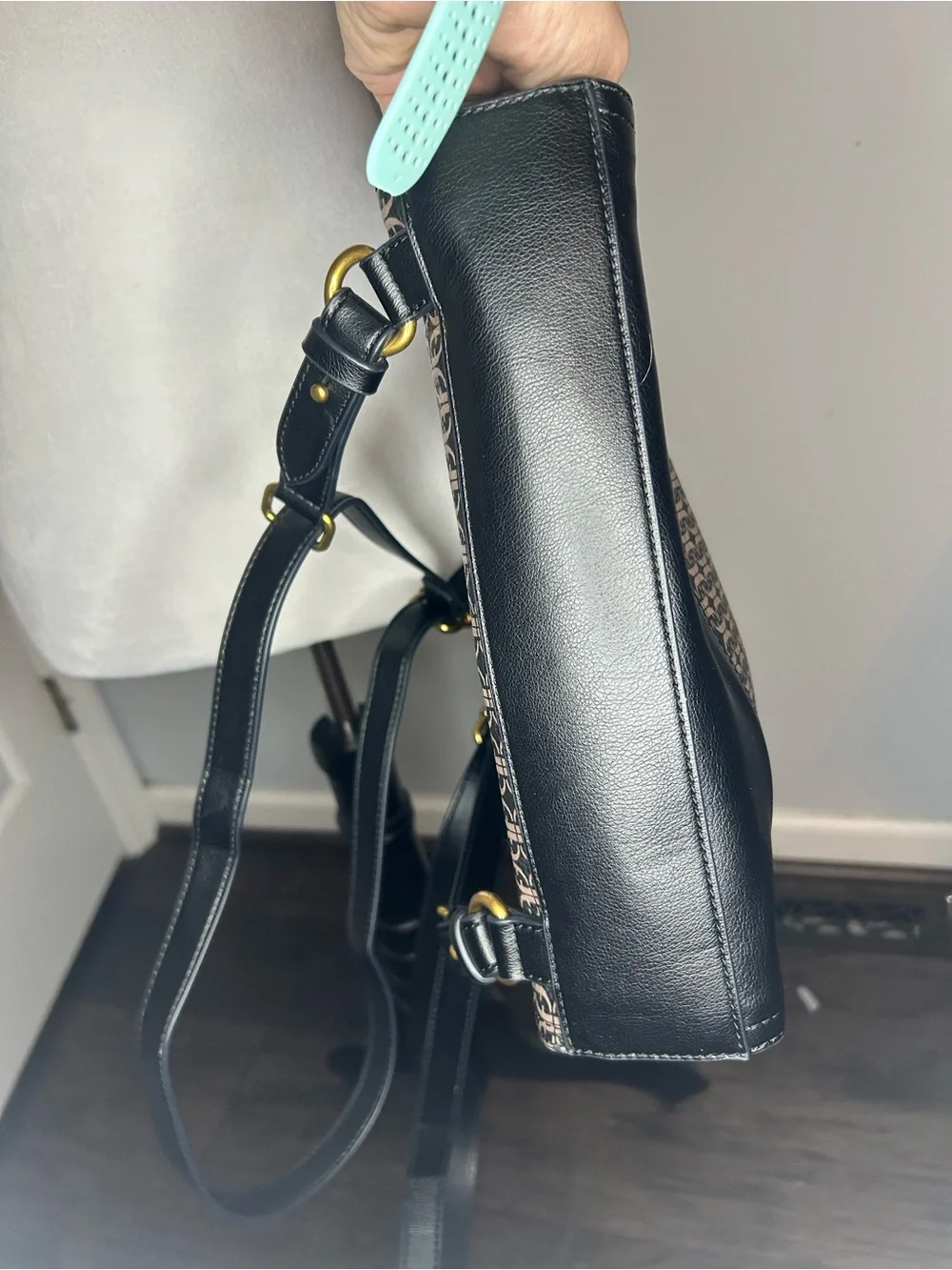 Fossil Elina Black and Brown Monogram Convertible Backpack Tote